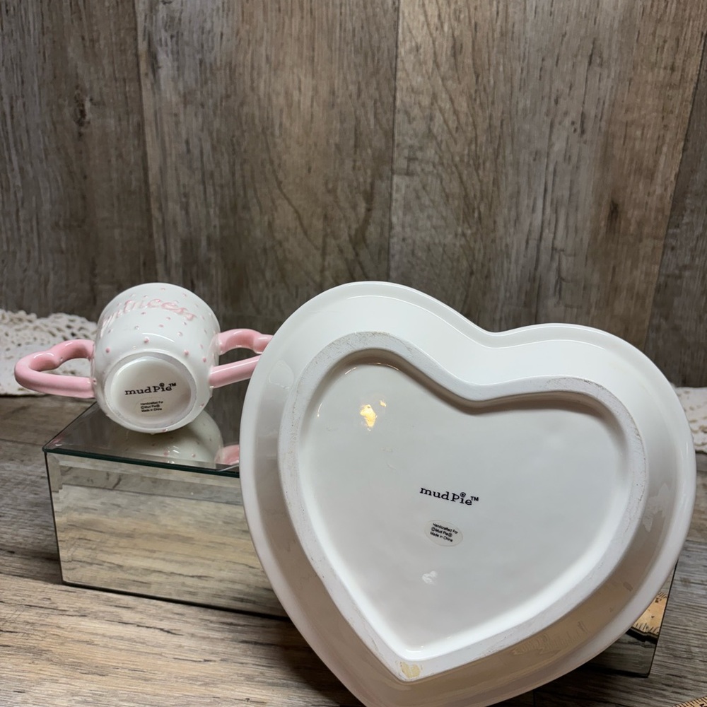 CUTE MUD PIE PRINCESS CROWN PINK & WHITE CHILDS DIVIDED CERAMIC PLATE AND CUP - Picture 7 of 11